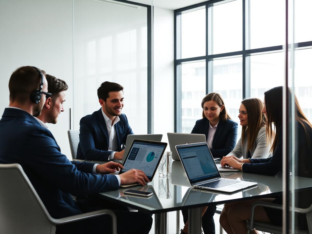 Business team reviewing production dashboards